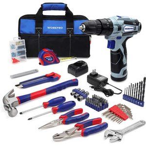 12V Cordless Drill and Home Tool Kit, 177 Pieces Combo Kit with 14-inch Tool Bag